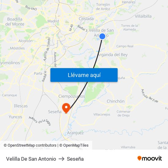 Velilla De San Antonio to Seseña map