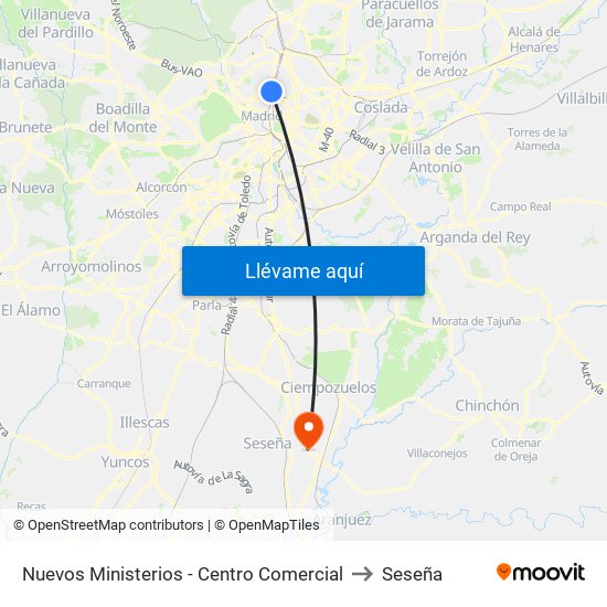 Nuevos Ministerios - Centro Comercial to Seseña map