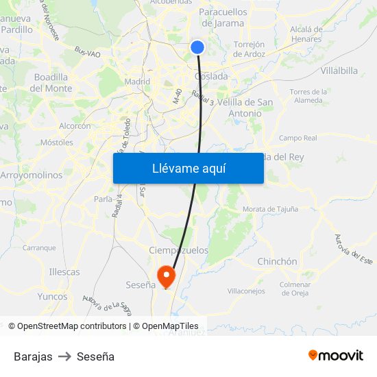Barajas to Seseña map