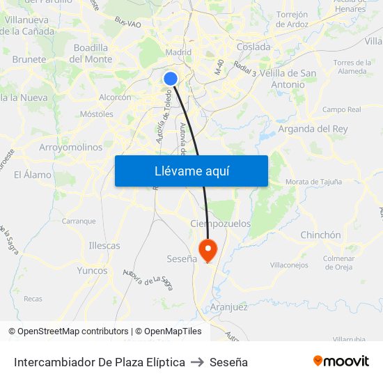 Intercambiador De Plaza Elíptica to Seseña map