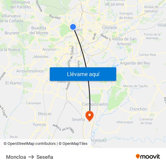 Moncloa to Seseña map