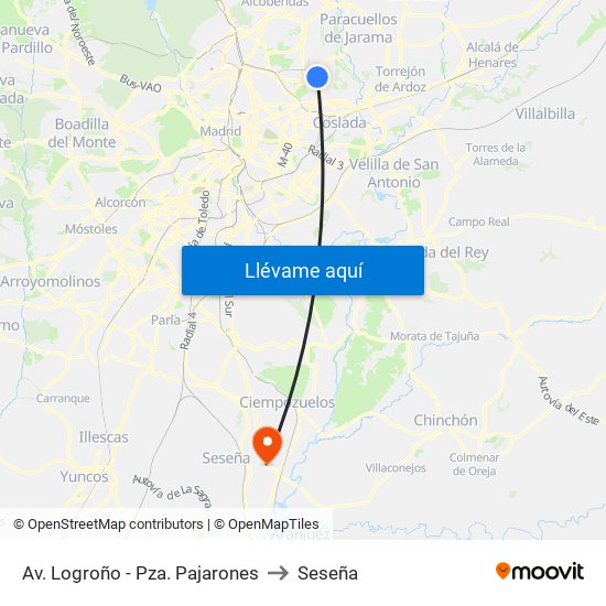 Av. Logroño - Pza. Pajarones to Seseña map