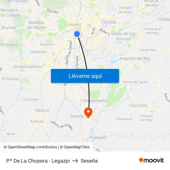 P.º De La Chopera - Legazpi to Seseña map