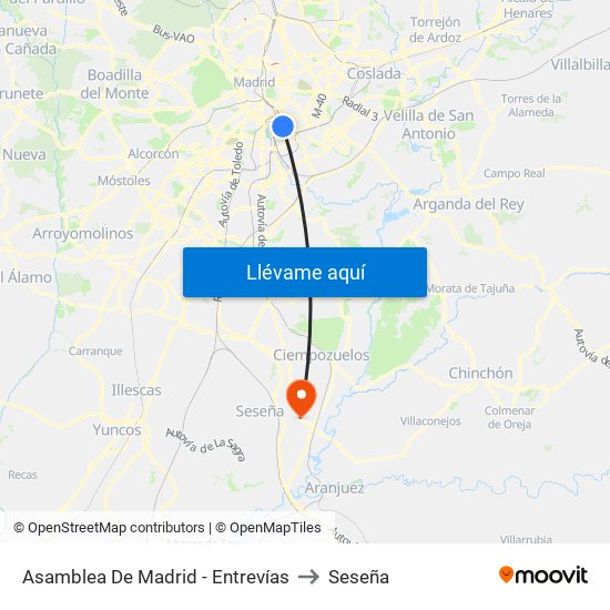 Asamblea De Madrid - Entrevías to Seseña map