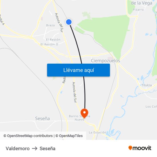 Valdemoro to Seseña map
