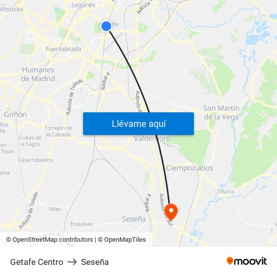 Getafe Centro to Seseña map