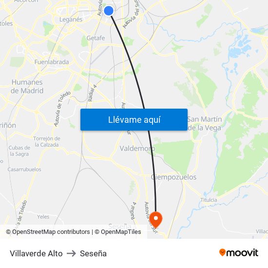 Villaverde Alto to Seseña map