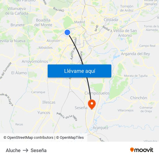 Aluche to Seseña map