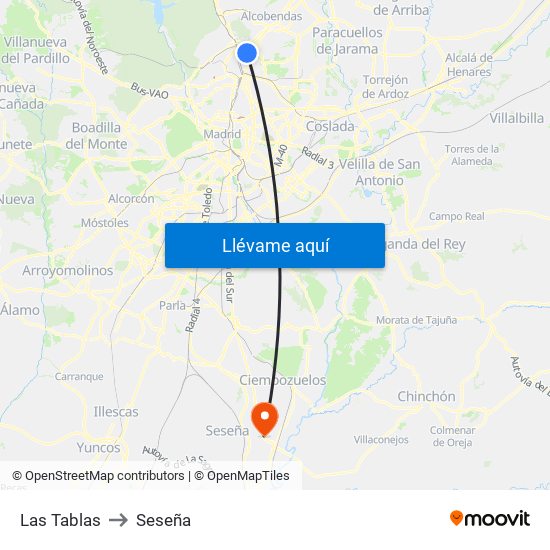 Las Tablas to Seseña map