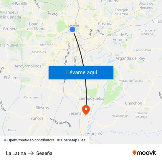 La Latina to Seseña map