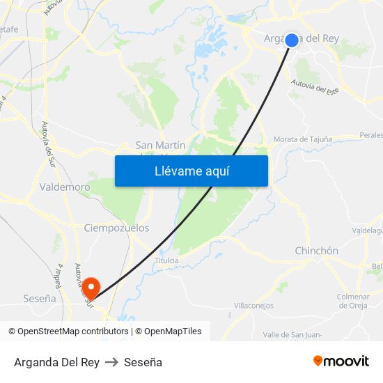 Arganda Del Rey to Seseña map