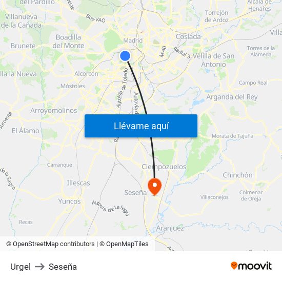 Urgel to Seseña map