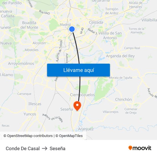 Conde De Casal to Seseña map