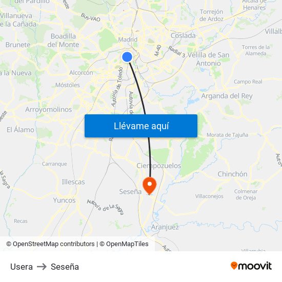 Usera to Seseña map