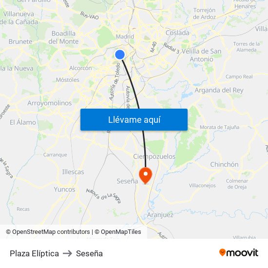 Plaza Elíptica to Seseña map