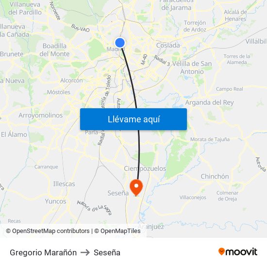 Gregorio Marañón to Seseña map