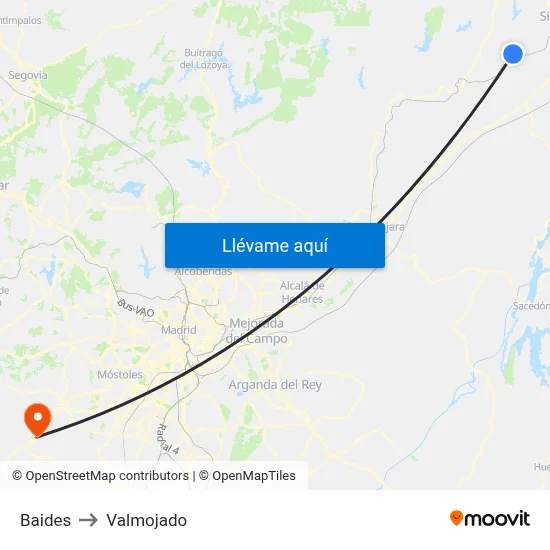 Baides to Valmojado map