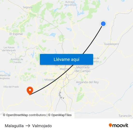 Malaguilla to Valmojado map