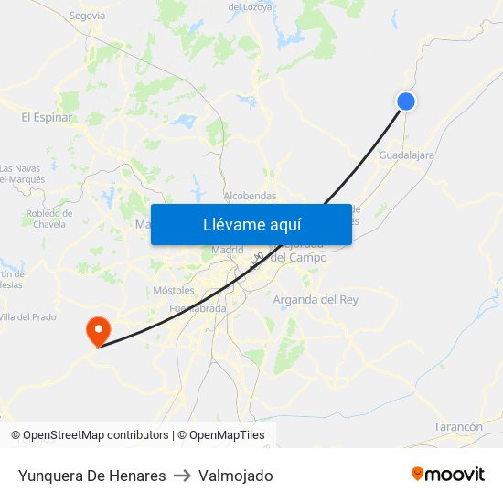 Yunquera De Henares to Valmojado map
