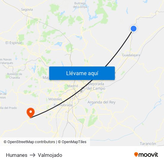 Humanes to Valmojado map