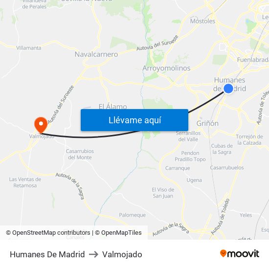 Humanes De Madrid to Valmojado map