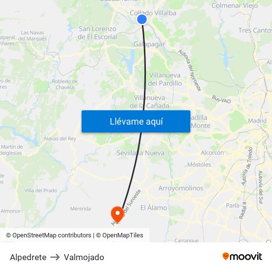 Alpedrete to Valmojado map
