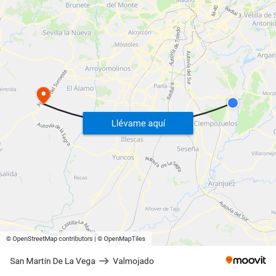 San Martín De La Vega to Valmojado map