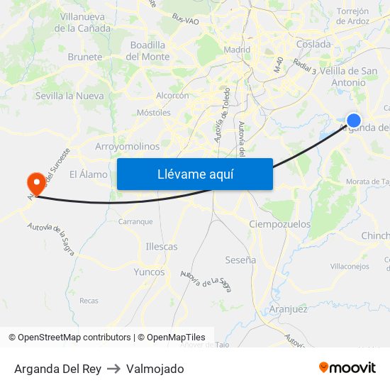 Arganda Del Rey to Valmojado map