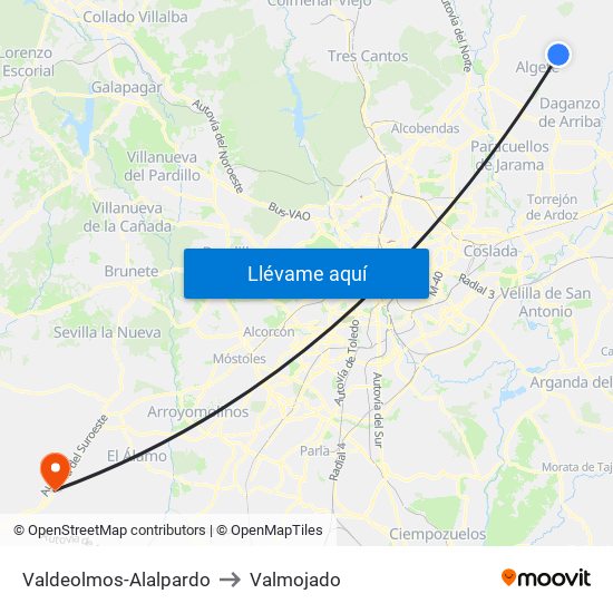 Valdeolmos-Alalpardo to Valmojado map