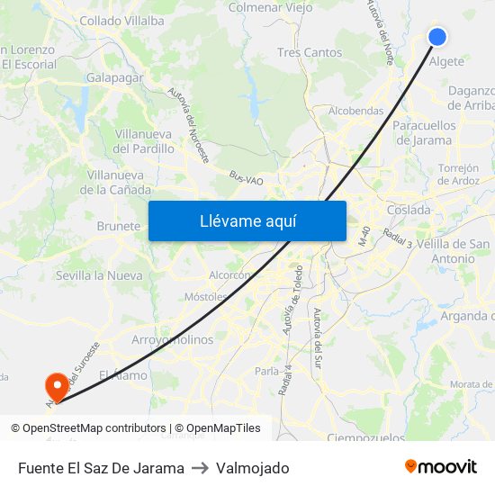 Fuente El Saz De Jarama to Valmojado map