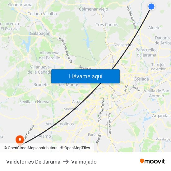 Valdetorres De Jarama to Valmojado map
