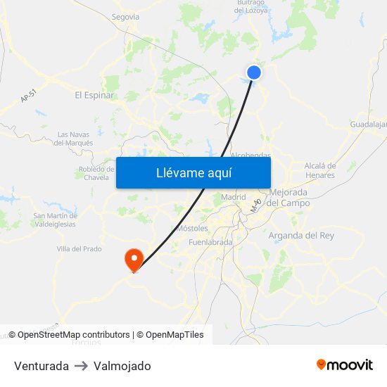 Venturada to Valmojado map