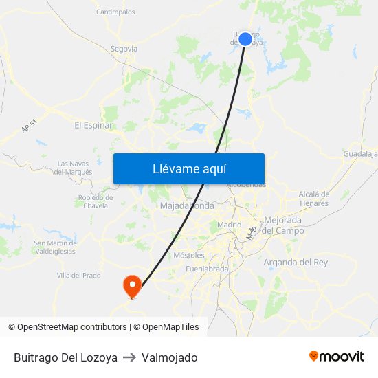Buitrago Del Lozoya to Valmojado map