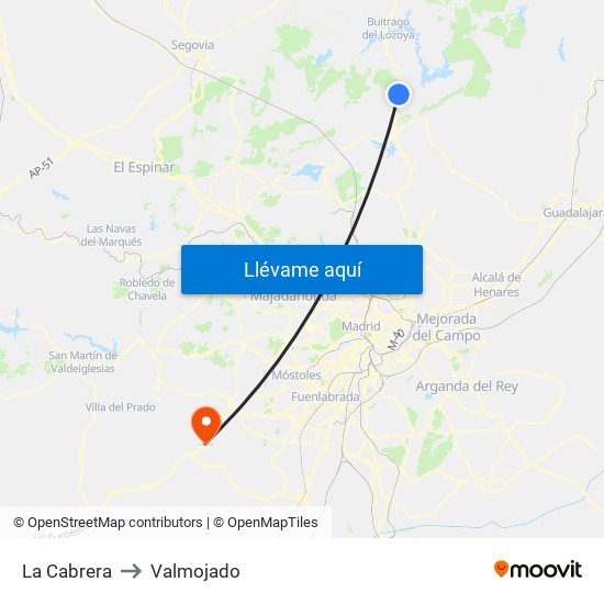 La Cabrera to Valmojado map