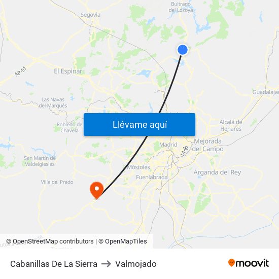 Cabanillas De La Sierra to Valmojado map