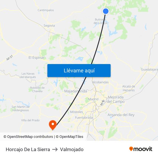 Horcajo De La Sierra to Valmojado map