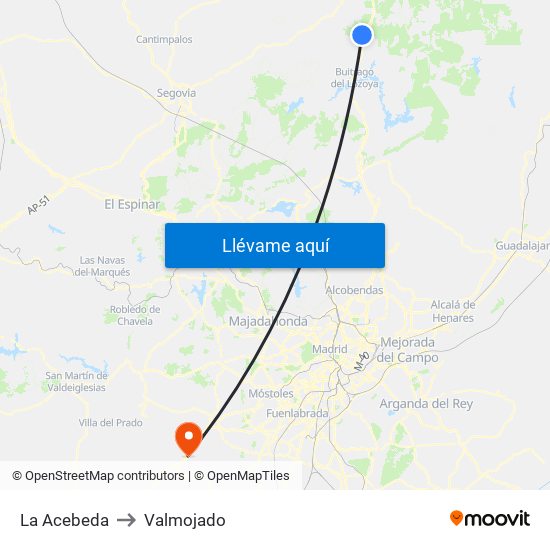 La Acebeda to Valmojado map