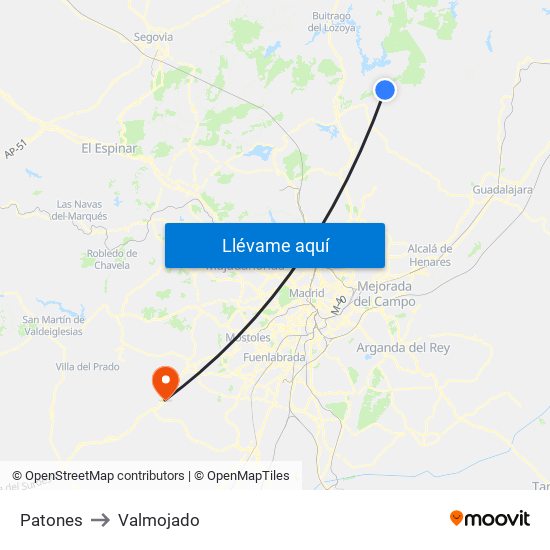 Patones to Valmojado map