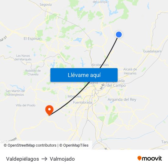 Valdepiélagos to Valmojado map