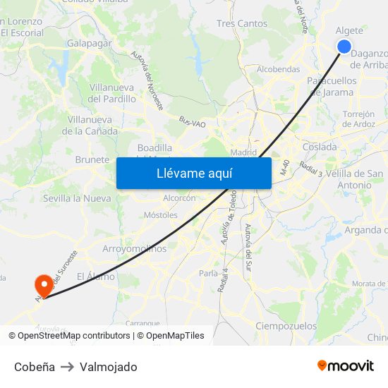 Cobeña to Valmojado map