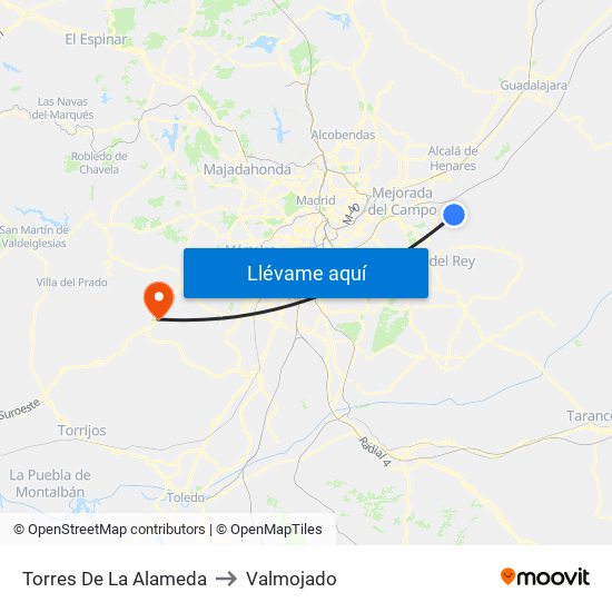 Torres De La Alameda to Valmojado map