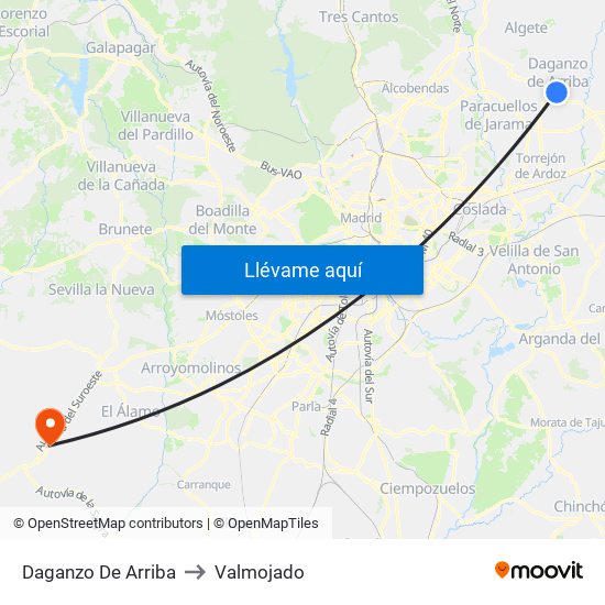 Daganzo De Arriba to Valmojado map