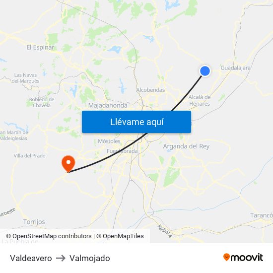 Valdeavero to Valmojado map