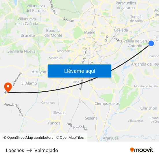 Loeches to Valmojado map