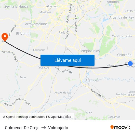 Colmenar De Oreja to Valmojado map