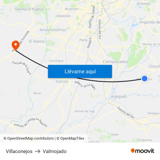 Villaconejos to Valmojado map