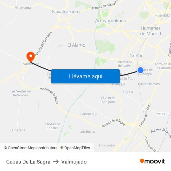 Cubas De La Sagra to Valmojado map