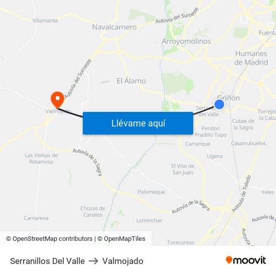 Serranillos Del Valle to Valmojado map