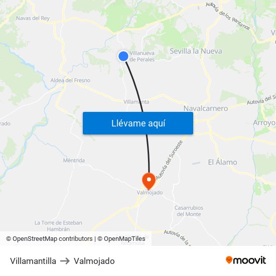 Villamantilla to Valmojado map