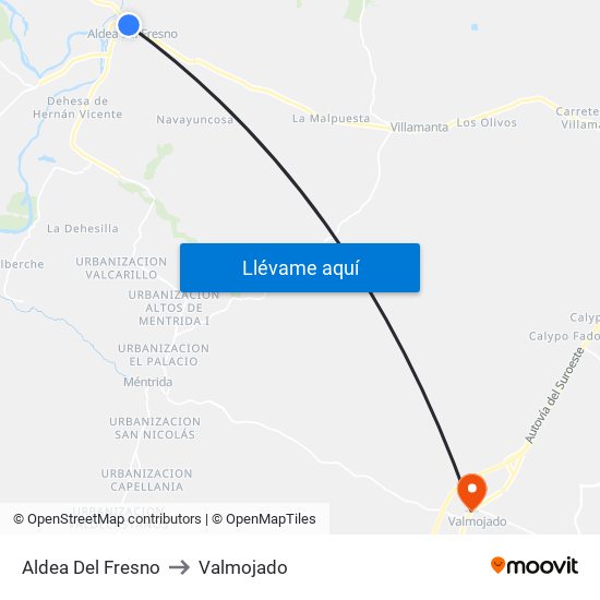 Aldea Del Fresno to Valmojado map